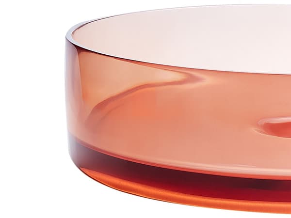 Benkeplatevask Rød Solid Surface 360 mm halvtransparent, rund baderomsservant med gul overflate