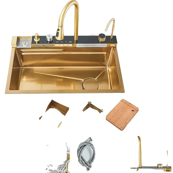 Børstet Guld Køkkenvask, Rummelig Enkelt Skål, Holdbart Rustfrit Stål Design,Børstet Guld 75X45