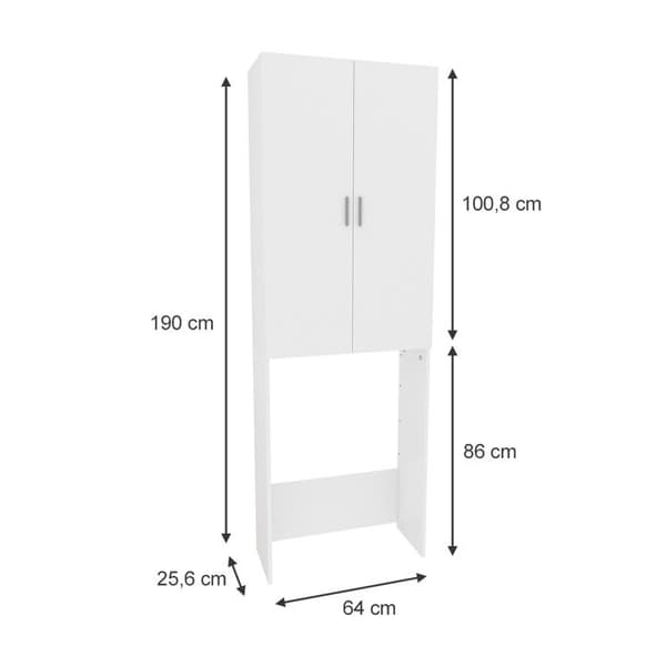 Tvättmaskinsmöbel Martha, 64x190cm med 2 långa dörrar, Vit, Vit, Vicco