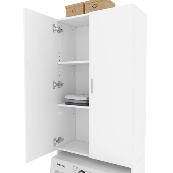 Tvättmaskinsmöbel Martha, 64x190cm med 2 långa dörrar, Vit, Vit, Vicco
