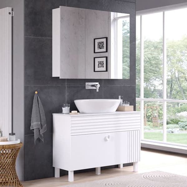 Enkel Sola tvättställsskåp, 100.2x72.4cm med 2 lådor, Vit, Vit, Vicco