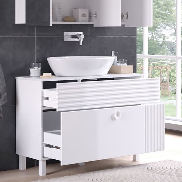 Enkel Sola tvättställsskåp, 100.2x72.4cm med 2 lådor, Vit, Vit, Vicco