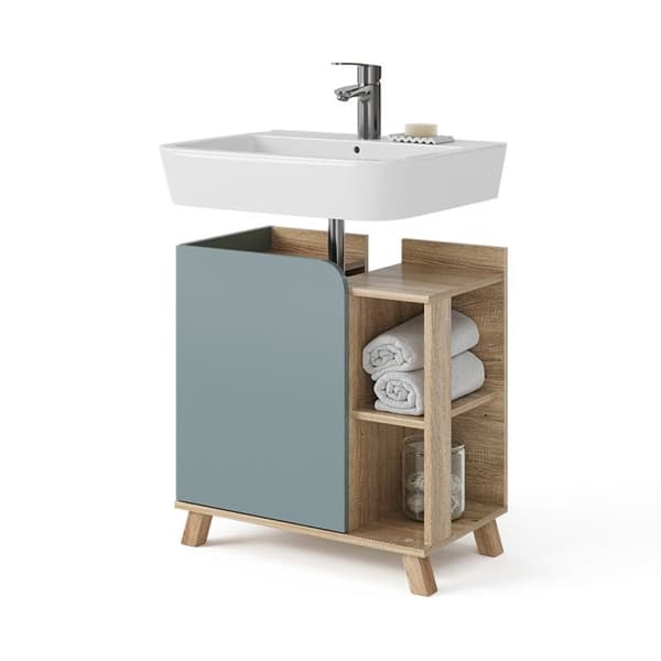 Meuble under sink Karen, 60x65cm med dörr och öppna fack, Blå-grå, Sonoma, Vicco