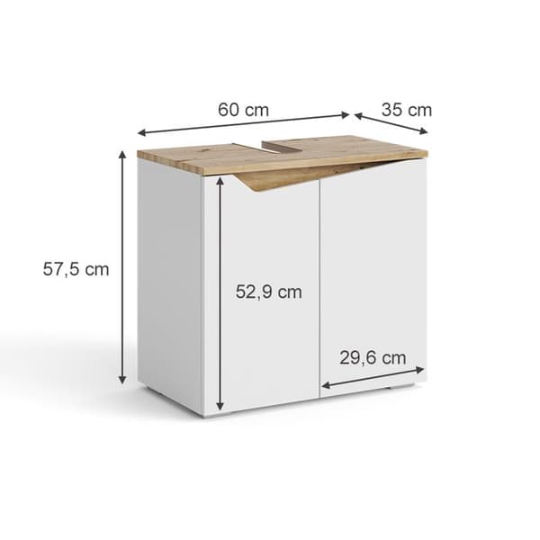 Enkel tvättställsskåp Marelle, 60x57.5cm med 2 dörrar, Vit, Artisan-ek, Vicco