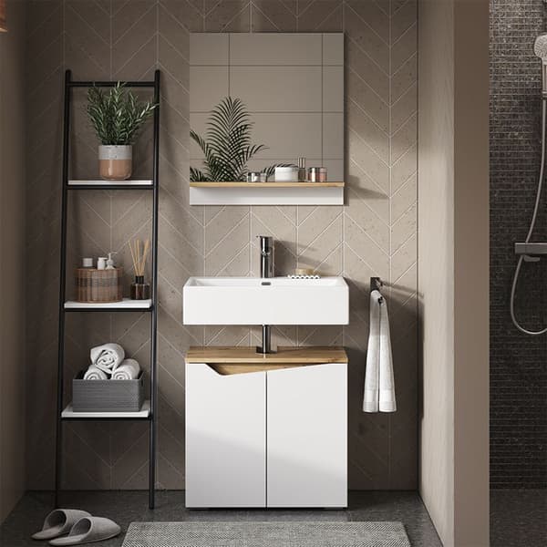 Enkel tvättställsskåp Marelle, 60x57.5cm med 2 dörrar, Vit, Artisan-ek, Vicco