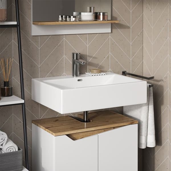 Enkel tvättställsskåp Marelle, 60x57.5cm med 2 dörrar, Vit, Artisan-ek, Vicco
