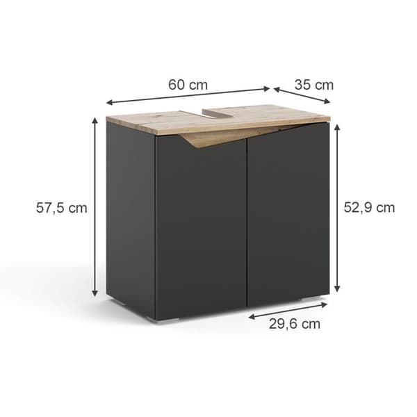 Möbel under diskho Marelle, 60x57.5cm med 2 dörrar, Antracit, Antracit, Vicco