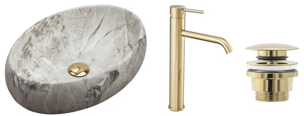 Setti Rea LINDA STONE + korkea hana LUNGO kulta + universaali kultainen tulppa