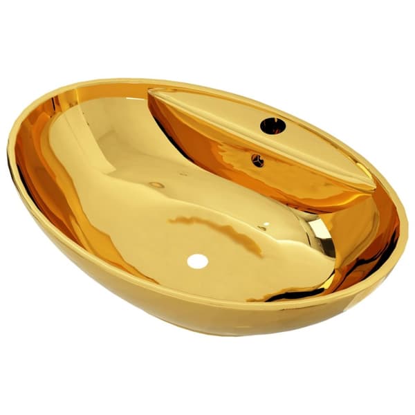 Handfat med bräddavlopp 58,5x39x21 cm keramik guld