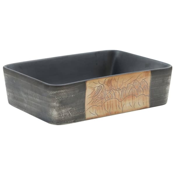 Handfat svart och brun rektangulär 46x35,5x13 cm keramik