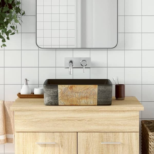 Handfat svart och brun rektangulär 46x35,5x13 cm keramik