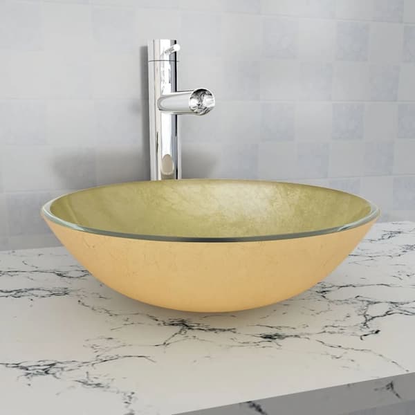 Handfat i härdat glas 42 cm guld