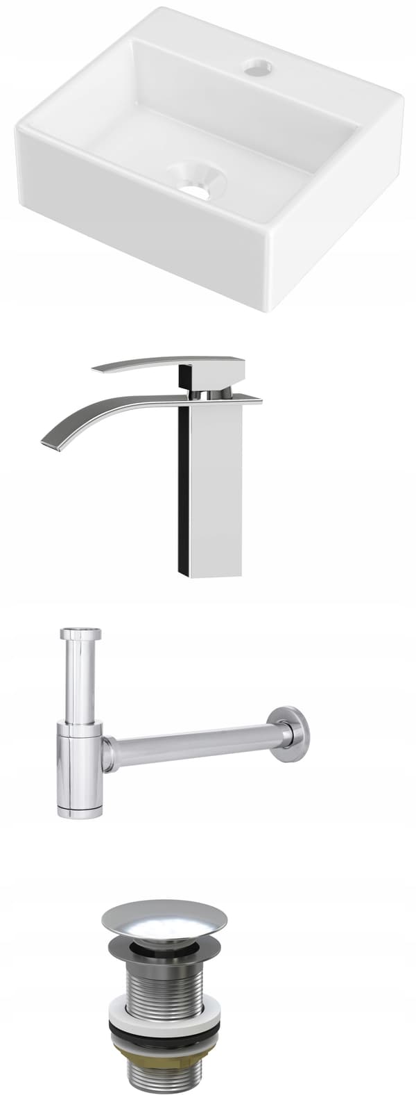 BORDMONTERET VASK rektangulær  ARMATUR SIFON KLIK