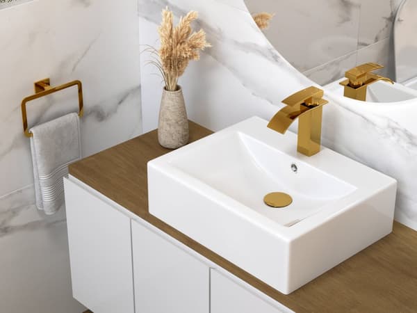 KERAMISK VASK + ARMATUR + PROP ZÆTSET guld