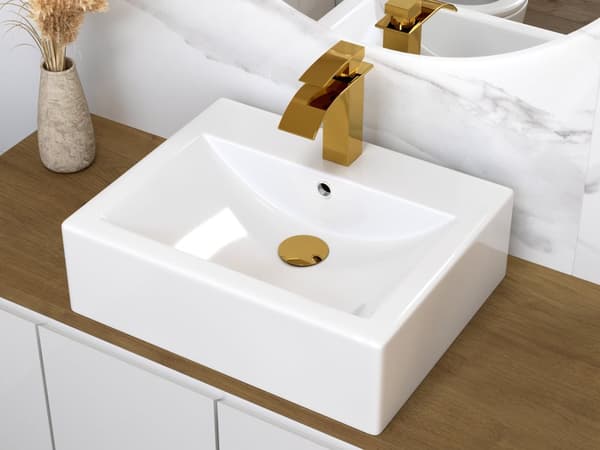 KERAMISK VASK + ARMATUR + PROP ZÆTSET guld