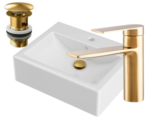 VASK + ARMATUR + PROP ZESTAND bademøbel guld