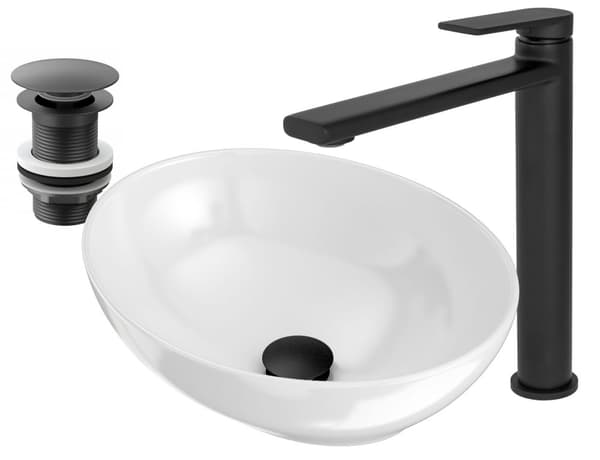 rund VASK TIL BORD + SORT ARMATUR + PROP