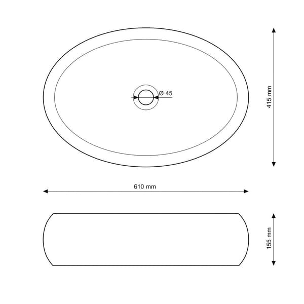OVAL VASK TIL BORD HVID KERAMIK BADEVÆRELSE 361x41,5 TIL BORD OVELO