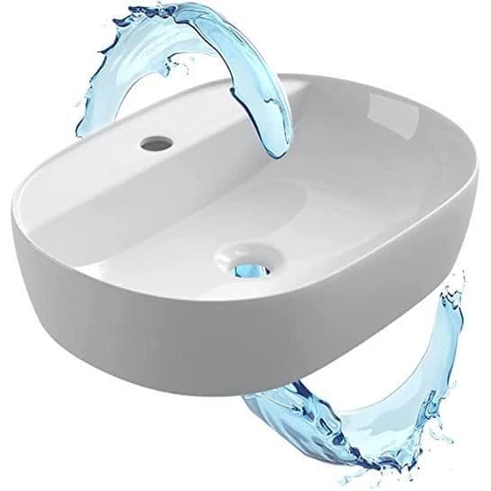 Starbath Plus - Keramikhandfat - Oval form - Vit - Med hål för kran - Mått 50 x 38 x 12 cm