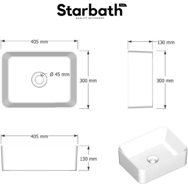 Starbath Plus - Handfat i vitt keramik - Rektangulär form - Mått 40 x 30 x 13 cm