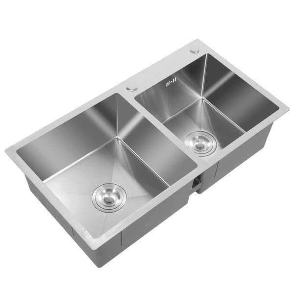 Rustfrit Stål Køkkenvask, Rummelig Dobbeltvask, Moderne Design,Sølv