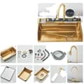 Miniatyrbillede 1 af 2: 304 Rustfrit Stål Køkkenvask, Enkelt Skål Design, Digital Vandhane Display,Børstet Guld