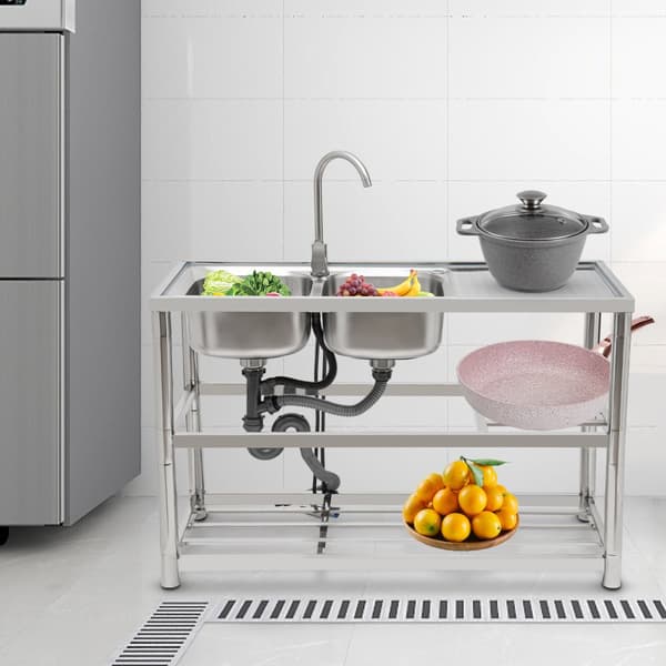 Dobbeltvask i rustfrit stål, 360° roterende vandhane, dobbelt skål design