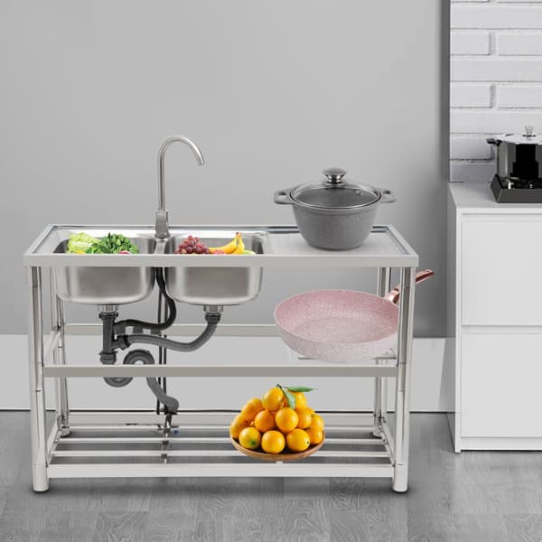 Dobbeltvask i rustfrit stål, 360° roterende vandhane, dobbelt skål design