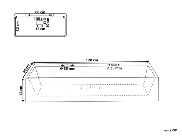 Dobbelt Håndvask til badeværelsesophæng hvid mat støbt mineral 120 x 46 cm rektangulær