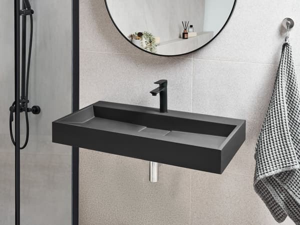 Håndvask til badeværelsesophæng sort mat støbt mineral 90 x 46 cm rektangulær
