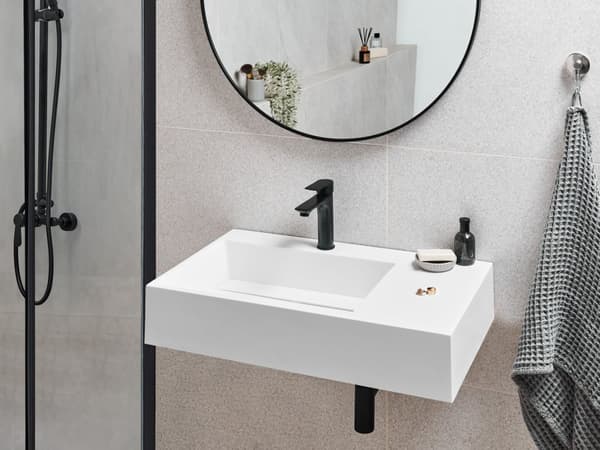 Badeværelseshåndvask hvid mat støbt mineral 75 x 43 cm rektangulær