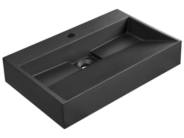 Håndvask til badeværelsesophæng sort mat støbt mineral 60 x 38 cm rektangulær