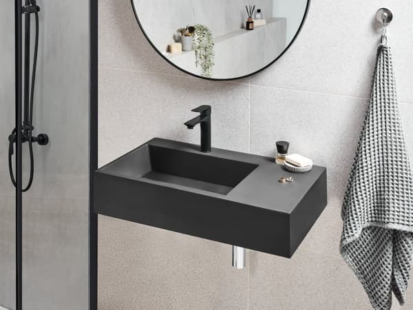 Badeværelseshåndvask sort mat støbt mineral 75 x 43 cm rektangulær