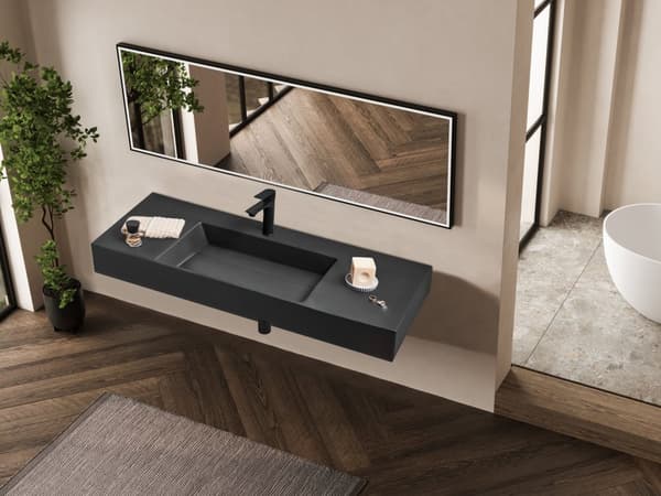 Badeværelseshåndvask sort mat støbt mineral 120 x 48 cm rektangulær