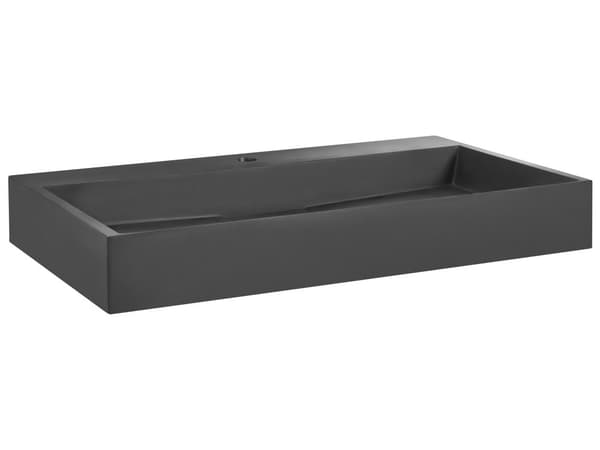 Håndvask til badeværelsesophæng sort mat støbt mineral 80 x 46 cm rektangulær