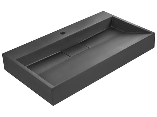 Håndvask til badeværelsesophæng sort mat støbt mineral 80 x 46 cm rektangulær
