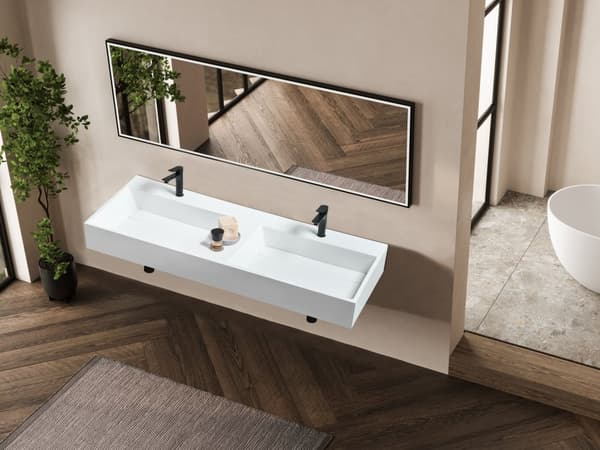 Badeværelseshåndvask hvid mat støbt mineral 120 x 48 cm rektangulær