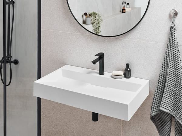 Håndvask til badeværelsesophæng hvid mat støbt mineral 80 x 46 cm rektangulær