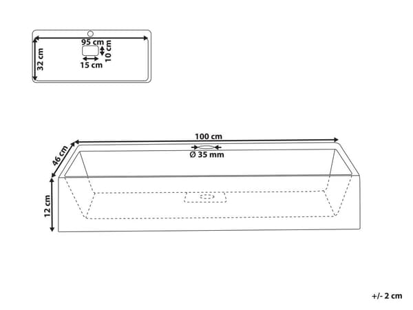 Håndvask til badeværelsesophæng hvid mat støbt mineral 100 x 46 cm rektangulær