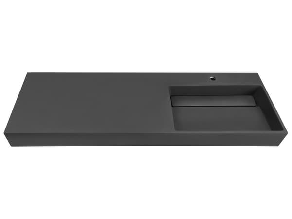 Badeværelseshåndvask sort mat støbt mineral 150 x 48 cm rektangulær