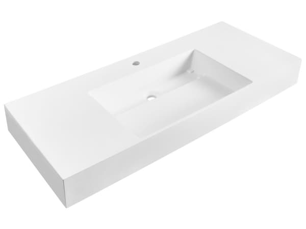 Badeværelseshåndvask hvid mat støbt mineral 120 x 48 cm rektangulær