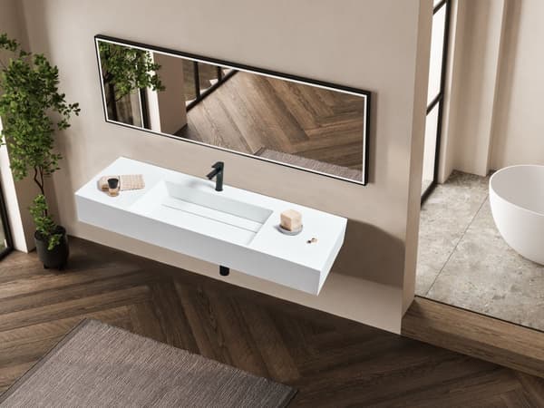 Badeværelseshåndvask hvid mat støbt mineral 120 x 48 cm rektangulær