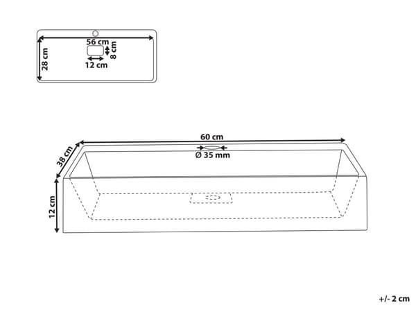 Håndvask til badeværelsesophæng hvid mat støbt mineral 60 x 38 cm rektangulær