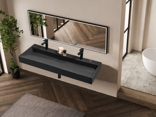 Dobbelt Håndvask til badeværelsesophæng sort mat støbt mineral 120 x 46 cm rektangulær