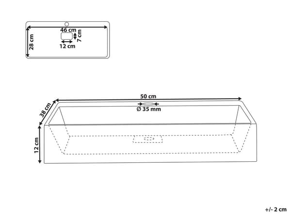 Vegghengt servant Hvit Mineralstøpt 50 x 38 cm Matt finish Rektangulær form Moderne design Baderom Vask
