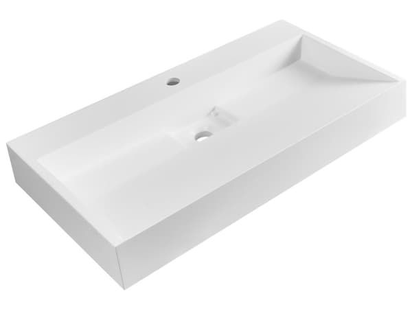 Vegghengt servant Hvit Mineralstøpt 80 x 46 cm Matt finish Rektangulær form Moderne design Baderom Vask