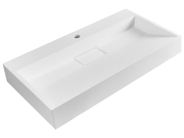Vegghengt servant Hvit Mineralstøpt 80 x 46 cm Matt finish Rektangulær form Moderne design Baderom Vask