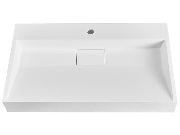 Vegghengt servant Hvit Mineralstøpt 80 x 46 cm Matt finish Rektangulær form Moderne design Baderom Vask