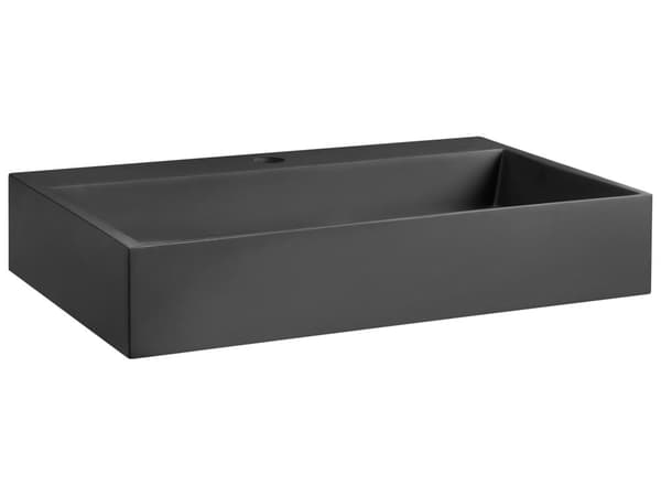 Vegghengt servant Svart Mineralstøpt 60 x 38 cm Matt finish Rektangulær form Moderne design Baderom Vask