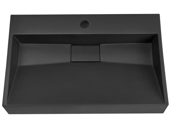 Vegghengt servant Svart Mineralstøpt 60 x 38 cm Matt finish Rektangulær form Moderne design Baderom Vask